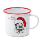   Bögre Bádog "Merry Christmas" felirattal, kutyával 11x11x10cm