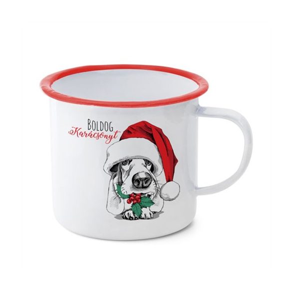 Bögre Bádog "Merry Christmas" felirattal, kutyával 11x11x10cm