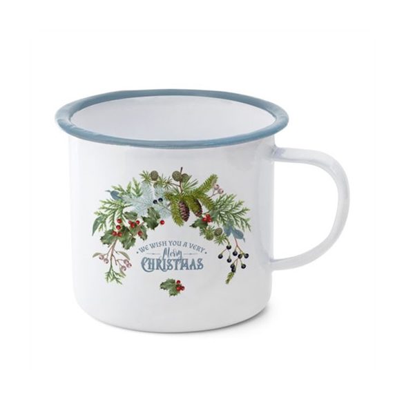 Bögre bádog "Merry Christmas" felirattal, girlanddal 11x11x10 cm