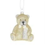 Maci ülő, akasztós 8,6x7x9,8cm - Krém