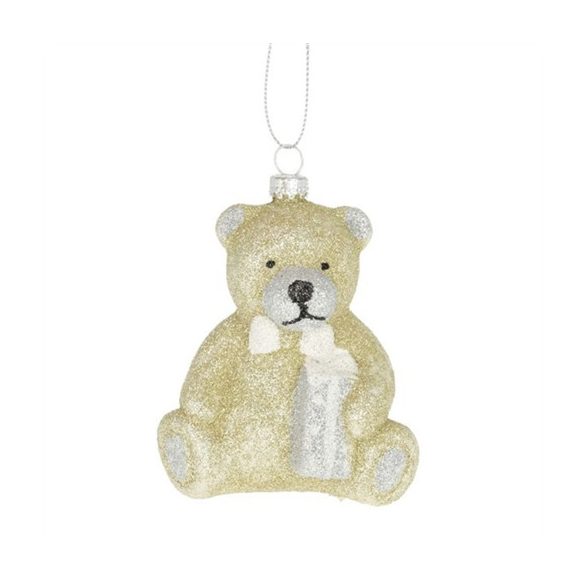 Maci ülő, akasztós 8,6x7x9,8cm - Krém