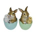   Nyúl pöttyös tojáshéjban báránnyal, csibével 10,5x10,5x16cm - 2 féle
