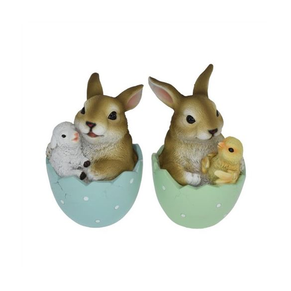 Nyúl pöttyös tojáshéjban báránnyal, csibével 10,5x10,5x16cm - 2 féle