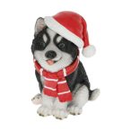 Kutya mikulás sapkában, sállal ülő 22x14,2x27cm poly