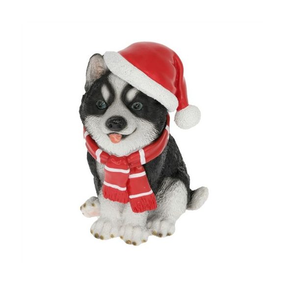 Kutya mikulás sapkában, sállal ülő 22x14,2x27cm poly