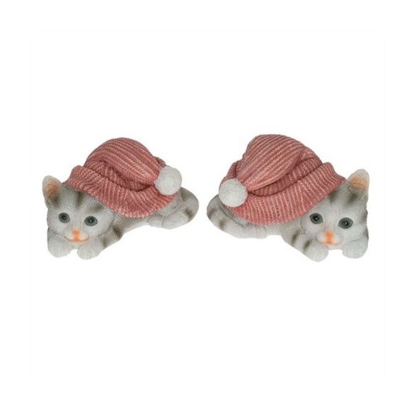 Cica sapkával 13x9,5x7,5cm poly - 2féle