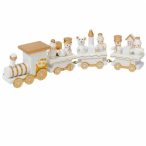 Vonat fa karácsonyi figurákkal 22,7x7,2x3cm - Fehér/arany