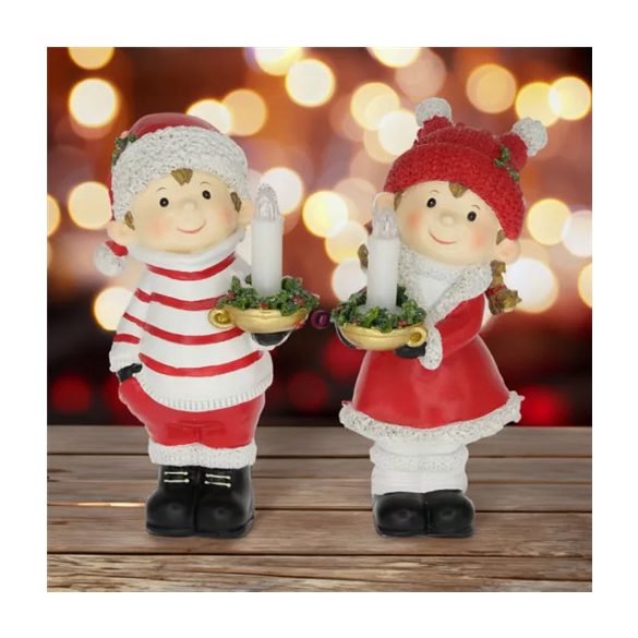 Gyerek fiú,lány gyertyával álló LED-es poly 10,5x11x22,5cm - 2féle