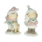   Gyerek fiú, lány nyúllal, szarvassal álló, glitteres, poly, 7,5x7x13,5cm - 2féle