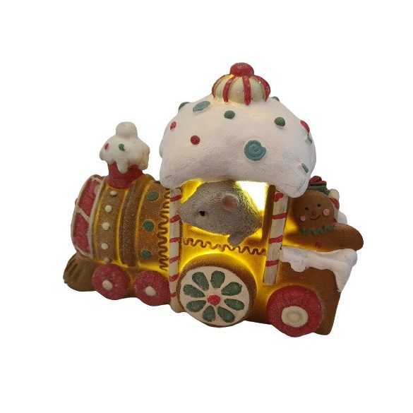 Vonat mézeskalács egérrel LED-es 18,5x10x15cm