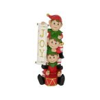   Manók dobbal "Joy" felirattal, LED-es poly 13x13x31cm - Piros-zöld