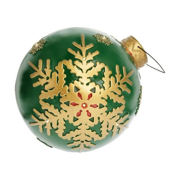 Gömb hópehellyel, LED-es poly 31,5x31,5x31,5cm - Zöld, arany