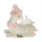   Őz sapkában, madárral, nyúllal fekvő, glitteres 10x4x10 cm