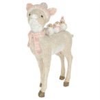 Őz sapkában, madárral álló, glitteres 11x4x15cm