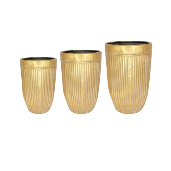 Kaspó kerek fém bordás 38x25cm - Antik arany M-es