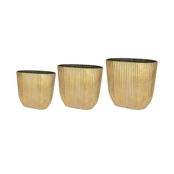 Kaspó ovális fém bordás 35x20,5x30,5cm - Antik arany S/3