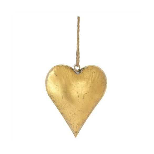 Szív fém akasztós 16x3,5x17cm - Antik arany
