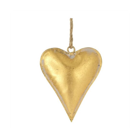 Szív fém akasztós 12x3x15cm - Antik arany