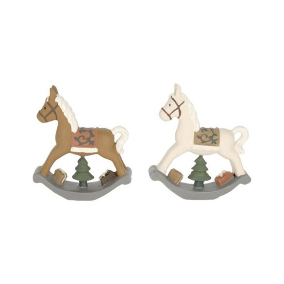 Hintaló fenyővel, ajándékkal poly 7x2x8cm - 2féle