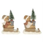  Maci fenyővel, szánkón ülő, LED-es poly 11,5x6,5x14cm - 2féle
