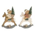 Maci fenyővel, hintalovon ülő poly 12x4x17,5cm - 2féle