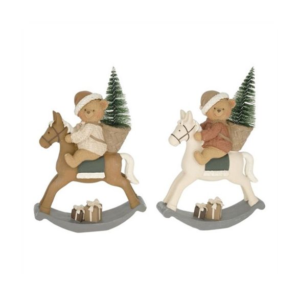 Maci fenyővel, hintalovon ülő poly 12x4x17,5cm - 2féle
