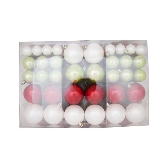 Műanyag gömb dobozban 3-4-6cm - Piros, fehér, zöld S/100