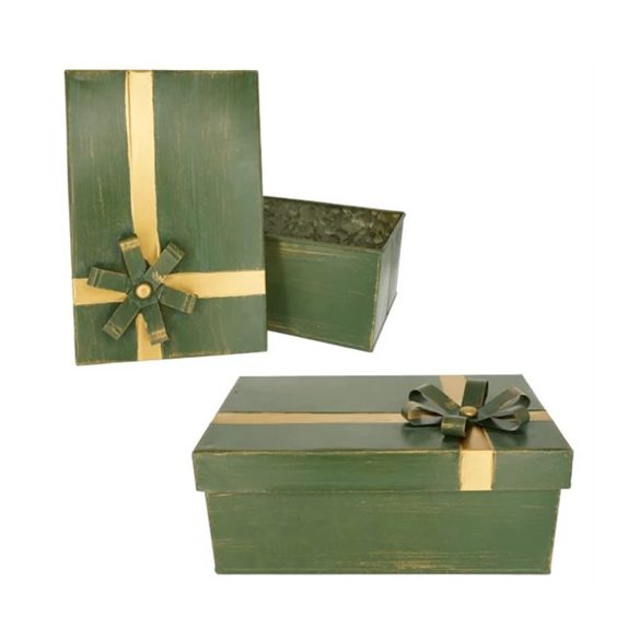 Doboz szalaggal 29x21x14 cm, 24x16x13cm szett - Zöld S/2