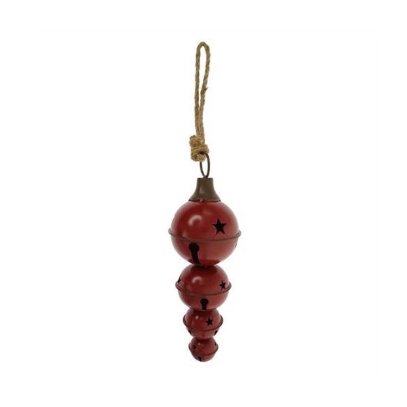 Csengő füzér 4 db-os, akasztós fém 29x10cm - Piros