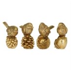   Madár tobozon, makkon ülő poly 5,8x4x7,4cm - Antik arany, 4féle