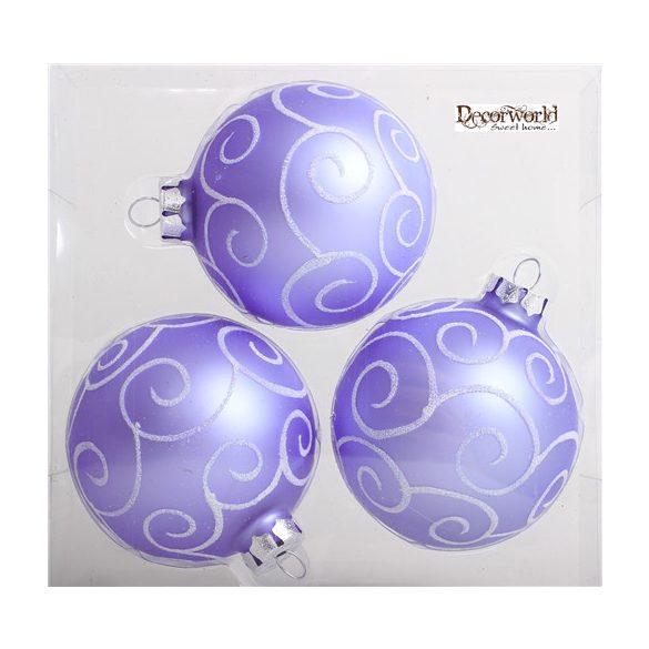 Kd. üveg Gömb matt cirádás lila 8cm S/3