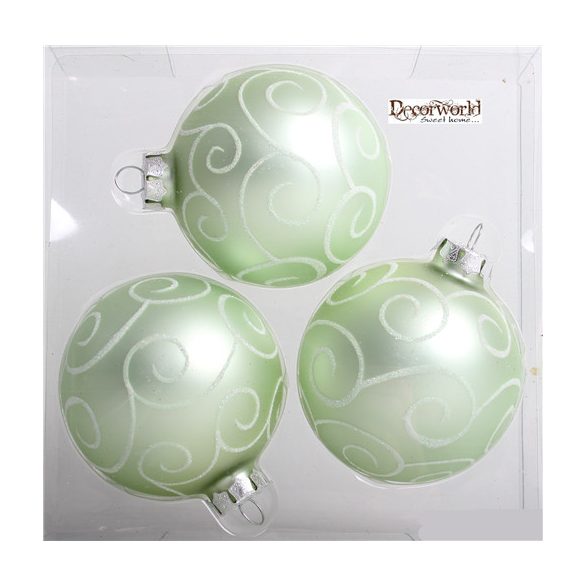 Kd. üveg Gömb matt cirádás zöld 8cm S/3