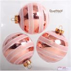 Kd. üveg Gömb fényes csíkos rosegold 8cm S/3