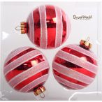 Kd. üveg Gömb fényes csíkos piros 8cm S/3