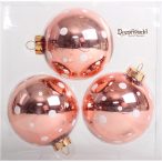 Kd. üveg Gömb fényes pöttyös rosegold 8cm S/3