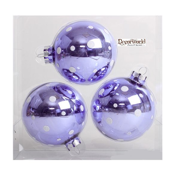Kd. üveg Gömb fényes pöttyös lila 8cm S/3