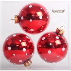 Kd. üveg Gömb fényes pöttyös piros 8cm S/3