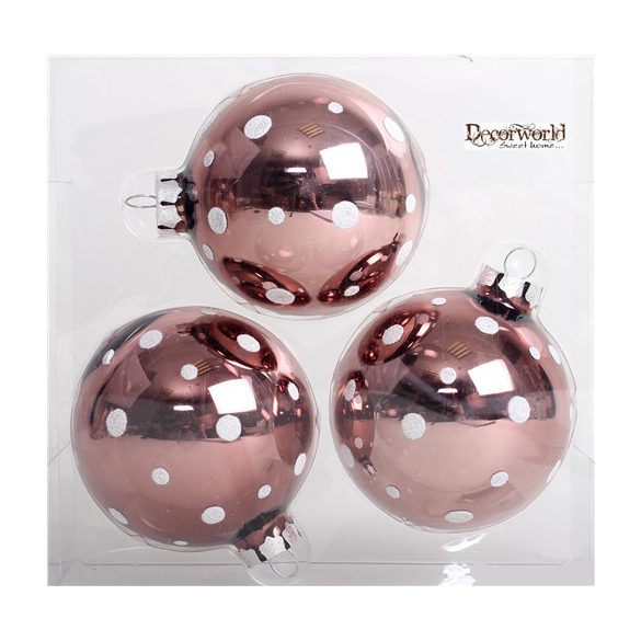 Kd. üveg Gömb fényes pöttyös barna 8cm S/3