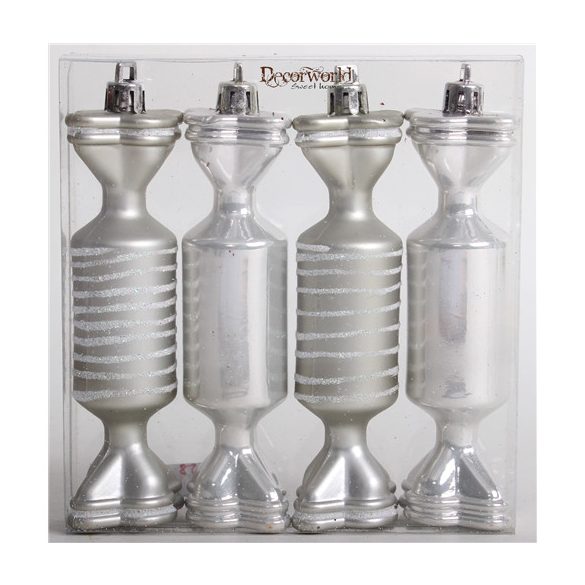 Kd. Szaloncukor fényes/matt ezüst 11cm S/4