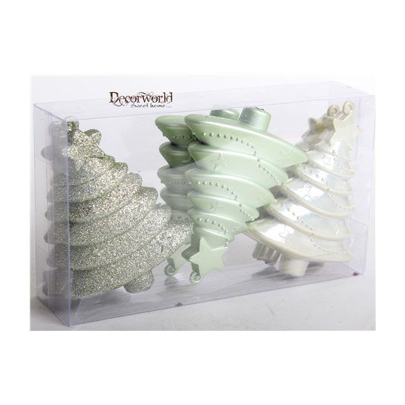 Kd. Karácsonyfa fényes/matt/glitteres zöld 9cm S/6