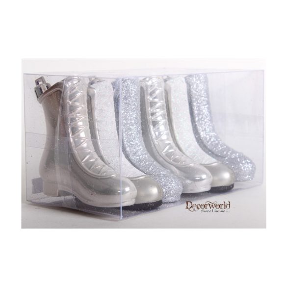 Karácsonyfa dísz Csizma fényes/gyöngyház/glitteres 7 cm - Ezüst S/6