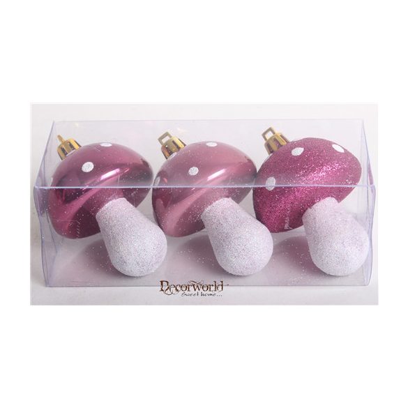 Akasztós dísz Gomba fényes/matt/gyöngyház 7cm - Mályva S/3