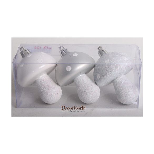 Akasztós dísz Gomba fényes/matt/gyöngyház 7cm - Fehér S/3