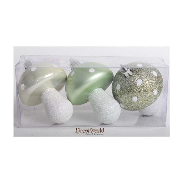 Akasztós dísz Gomba fényes/matt/gyöngyház 7cm - Zöld S/3
