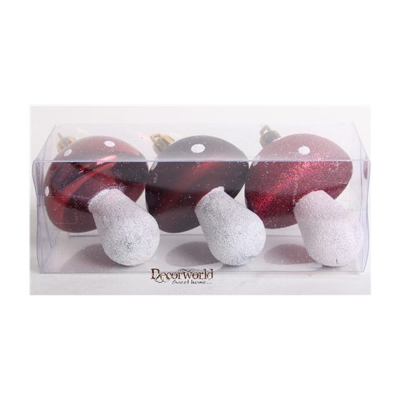 Akasztós dísz Gomba fényes/matt/gyöngyház 7cm - Bordó S/3