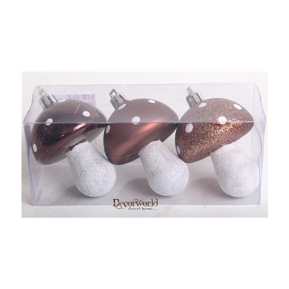 Akasztós dísz Gomba fényes/matt/gyöngyház 7cm - Barna S/3