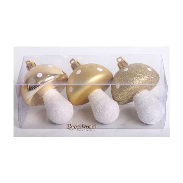 Akasztós dísz Gomba fényes/matt/gyöngyház 7cm - Arany S/3