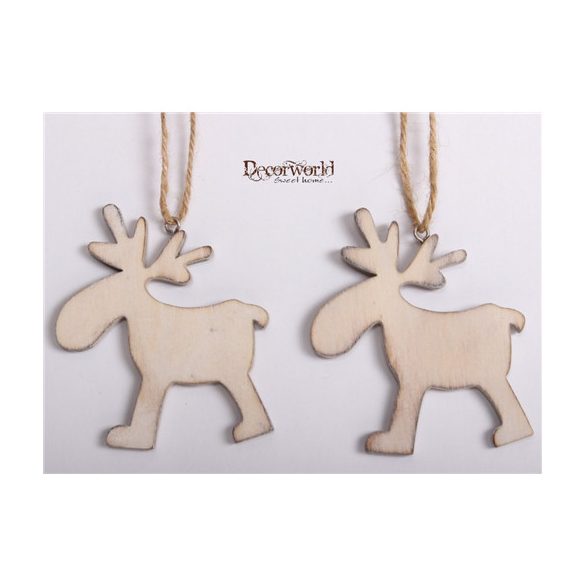 Fa szarvas x2 akasztós fehér 7x8cm