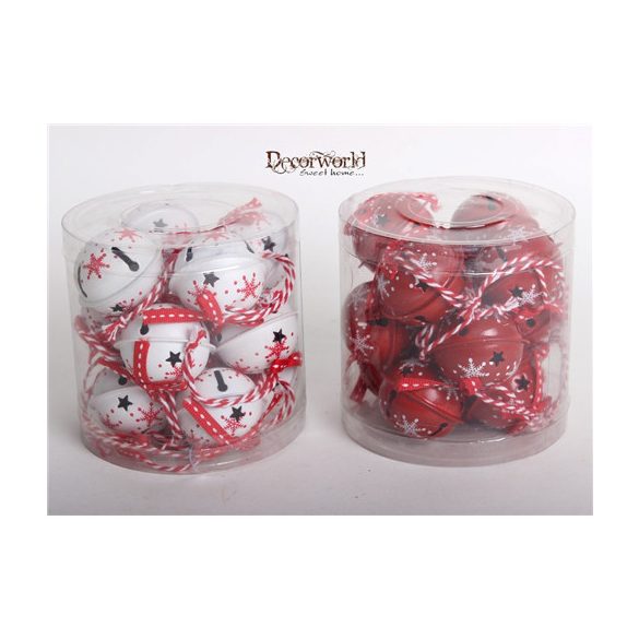 Fém csengő x12 piros/fehér 4cm