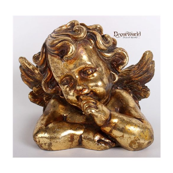 Polystone Angyal támaszkodó arany 20cm